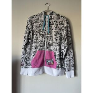 Disney Parks Womens L Full Zip Hoodie Pink Black White Minnie Mouse Comic NWT